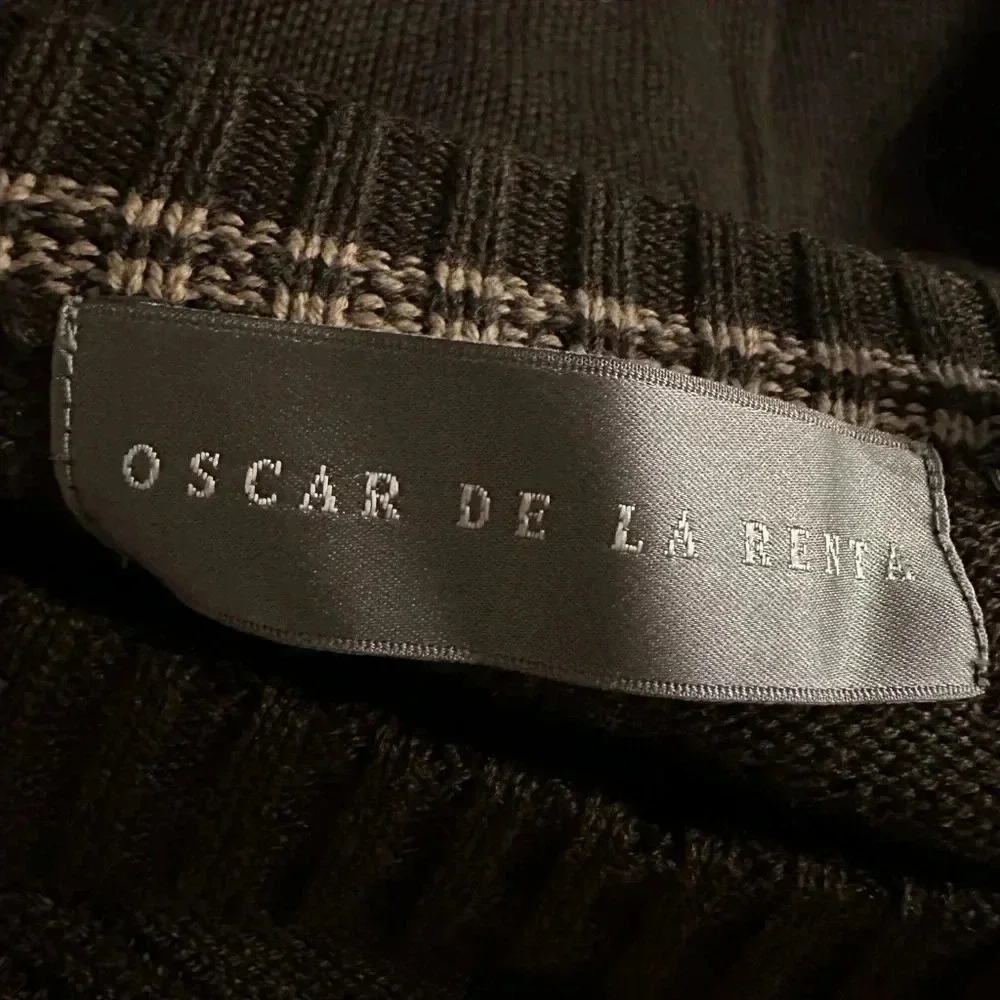 Oscar De La Renta Mens Brown/gray Check Long Sleeve Knit Pullover Sweater Size L